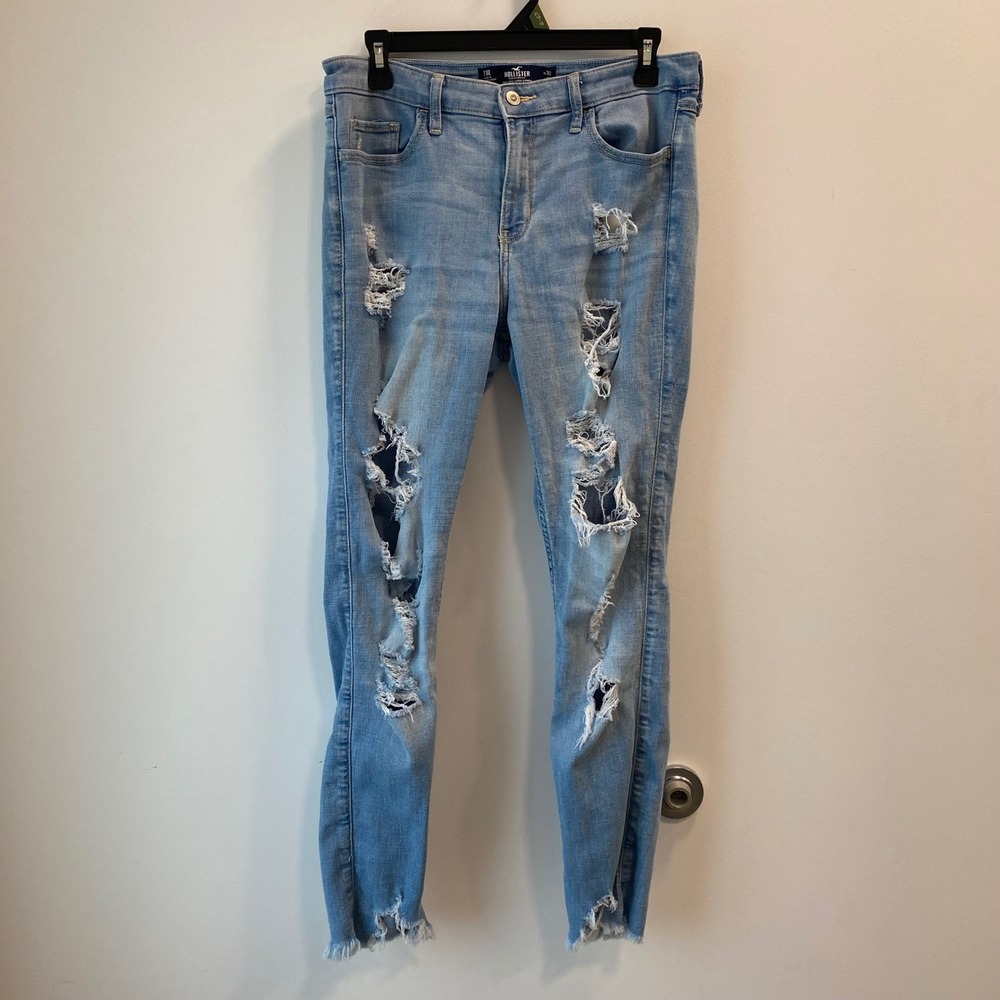 Hollister Jeans Womens 11R Blue High-Rise Super Skinny Distressed Frayed 30x30